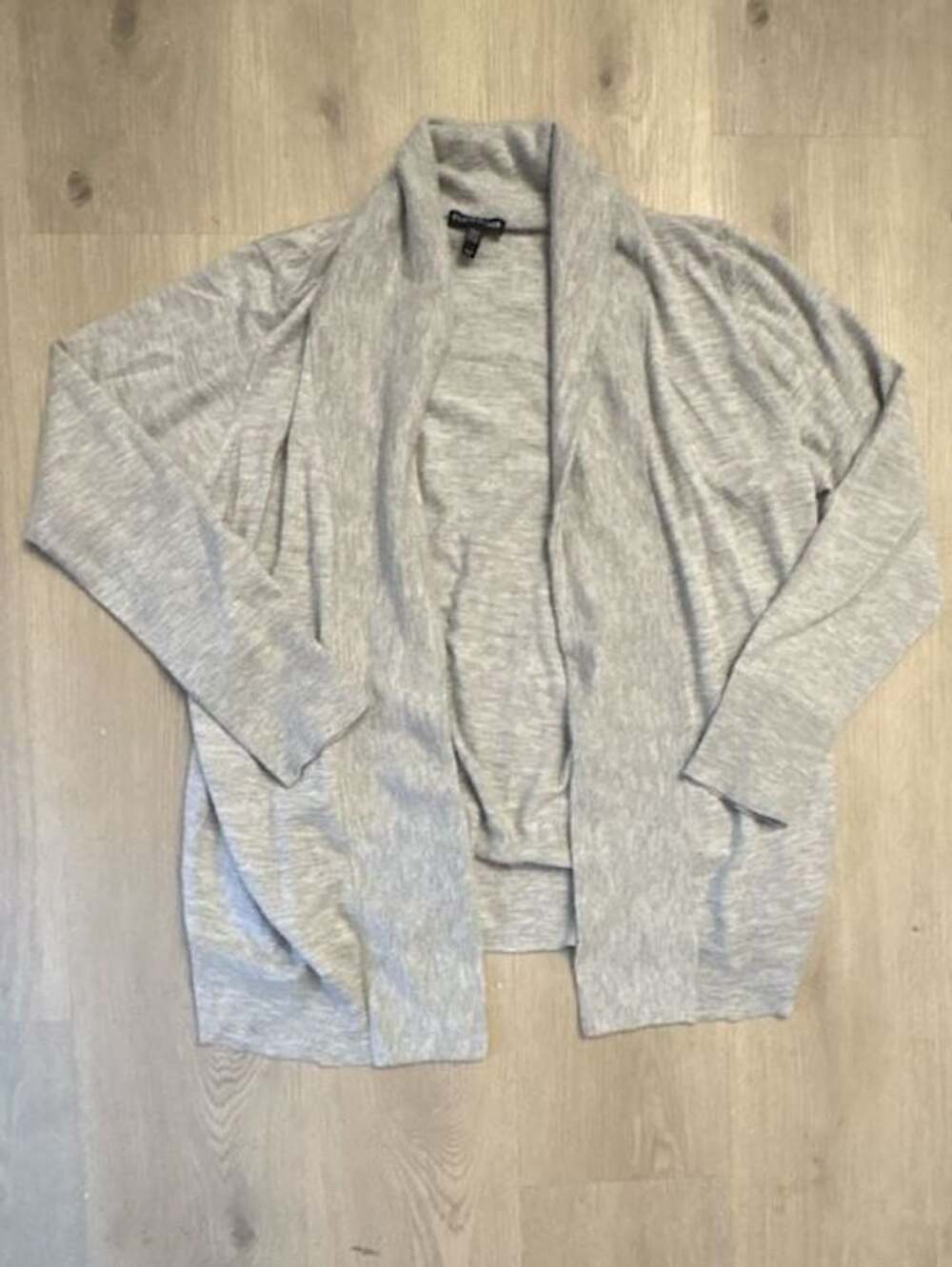 Eileen Fisher 100% Cashmere Open Front Draped Cardigan Size L Heather Gray